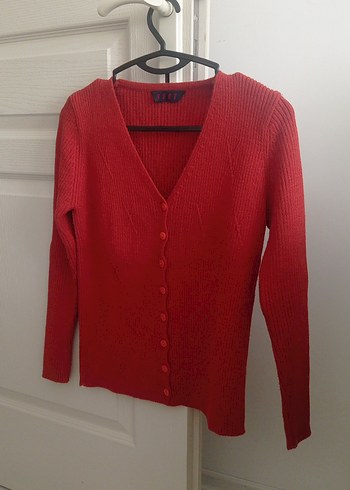 Kiremit rengi V Yakalı İnce Örgü Hırka - Görsel 2