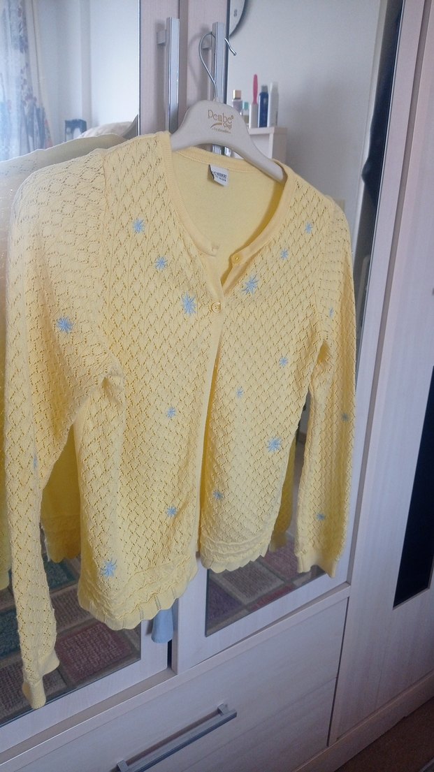 Sarı Örgü Kız çocuk Hırka Uzun Kollu - Görsel 2