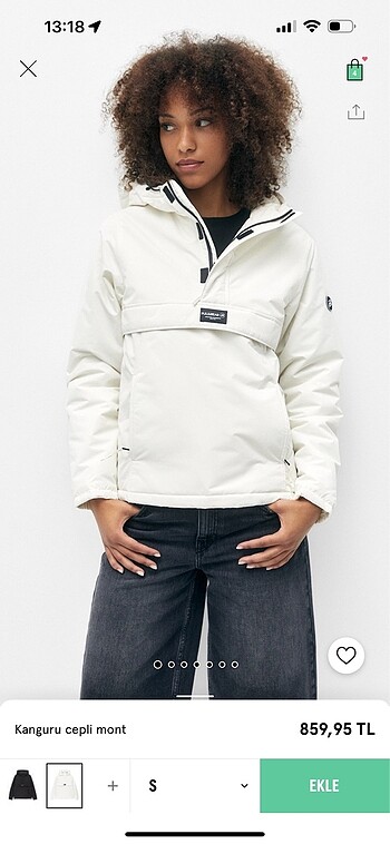 PULL&BEAR beyaz kanguru cepli mont