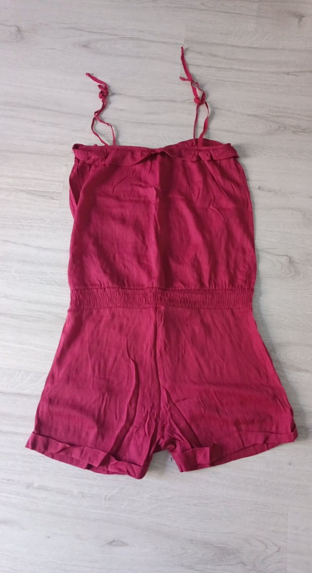 Bordo Keten Mini Tulum, Askılı, Salaş Kesim - Görsel 3