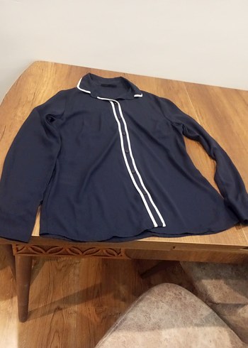 Düğmeli Lacivert Uzun Kollu Kadın Gömlek - Görsel 2