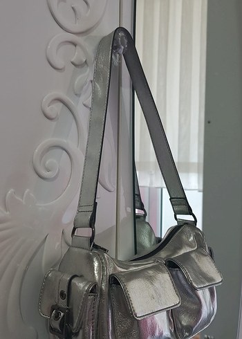 Gri Metal Tokalı Kadın El Çantası - Görsel 5
