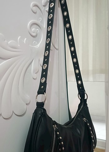 Siyah Deri Rock Punk Kadın Çanta - Görsel 3