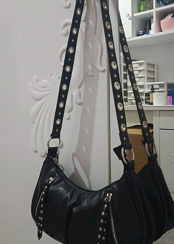 Siyah Deri Rock Punk Kadın Çanta - Görsel 2