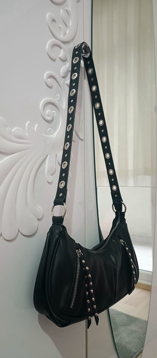 Siyah Deri Rock Punk Kadın Çanta - Görsel 3