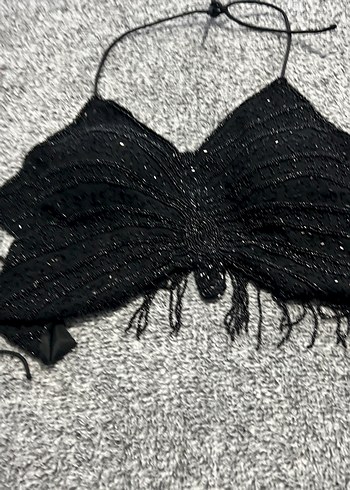 Siyah Boncuk İşlemeli Askılı Büstiyer - Görsel 2