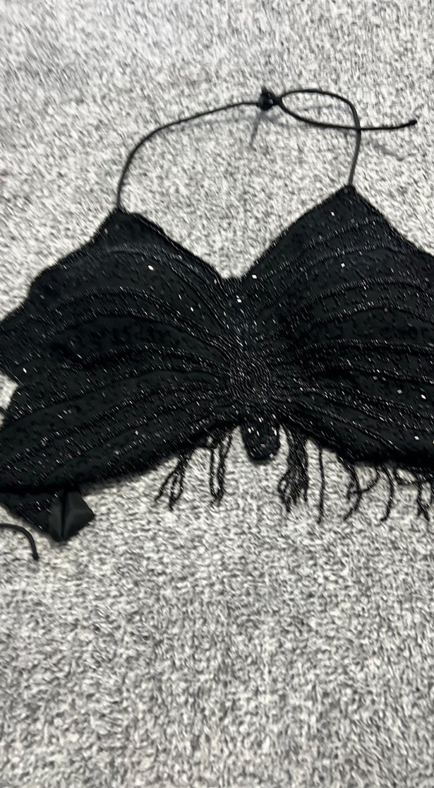 Siyah Boncuk İşlemeli Askılı Büstiyer - Görsel 2