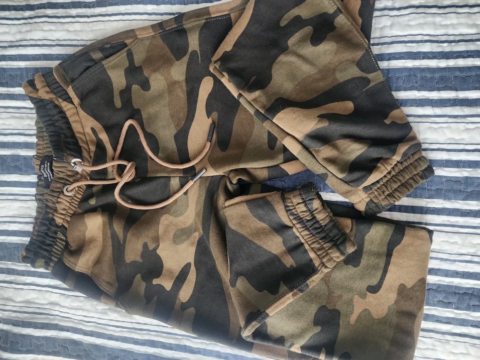 haki renk Kamuflaj Desenli Kadın Bol Kesim eşofman altı - Görsel 4