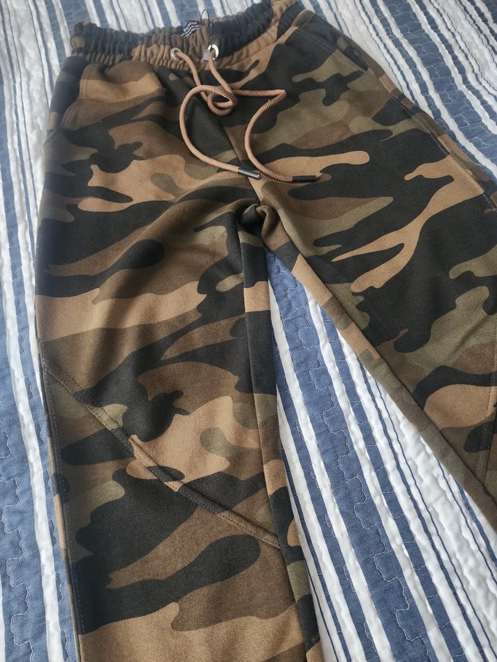 haki renk Kamuflaj Desenli Kadın Bol Kesim eşofman altı - Görsel 3