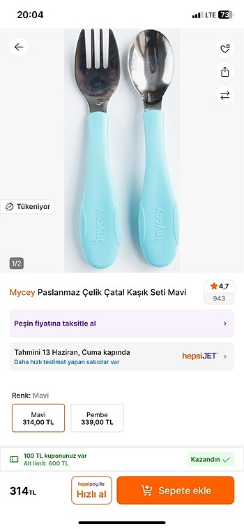 Çocuk kaşık çatalı