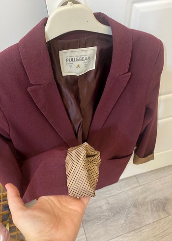 Pull and Bear Bordo Kadın Midi Blazer Ceket
