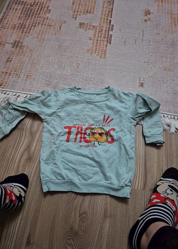 Turkuaz Renkli Erkek Çocuk Baskılı Sweatshirt