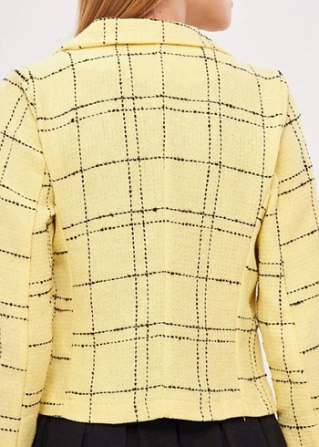 Sarı Ekose Desenli Düğmeli Kadın Blazer - Görsel 3