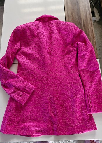 Dantel Detaylı Parlak Pembe Kadın Blazer Takım - Görsel 3