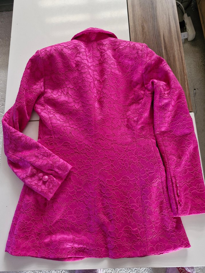 Dantel Detaylı Parlak Pembe Kadın Blazer Takım - Görsel 3