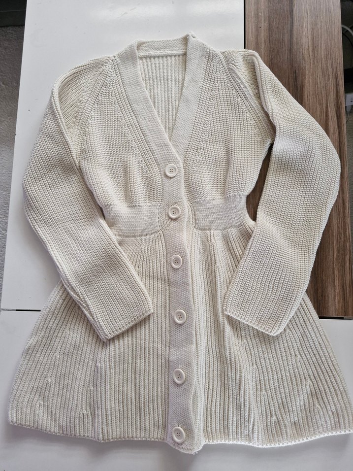 Kadın krem Örgü Mini Uzun Kollu elbise - Görsel 2