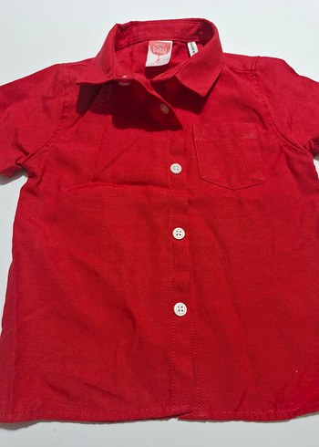 Kırmızı Keten Erkek Çocuk Kısa Kollu Gömlek - Görsel 3