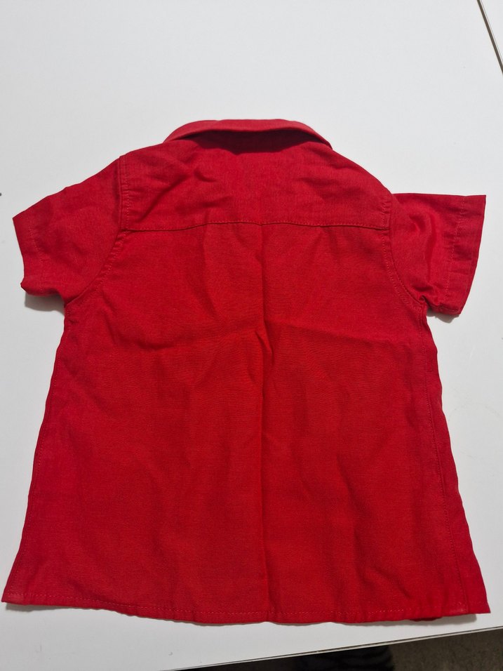 Kırmızı Keten Erkek Çocuk Kısa Kollu Gömlek - Görsel 4