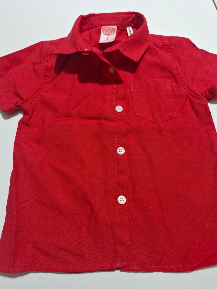 Kırmızı Keten Erkek Çocuk Kısa Kollu Gömlek - Görsel 3