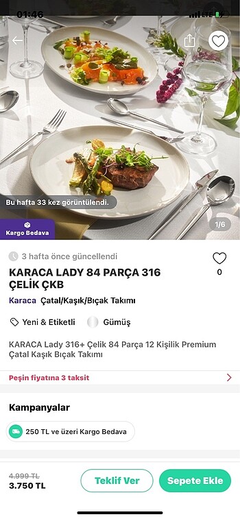 Karaca lady 84 parça 316 Çelik çkb