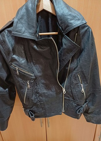 Siyah Kadın Biker Deri Ceket - Görsel 4