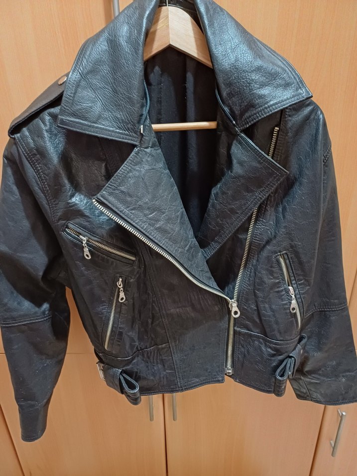 Siyah Kadın Biker Deri Ceket - Görsel 3