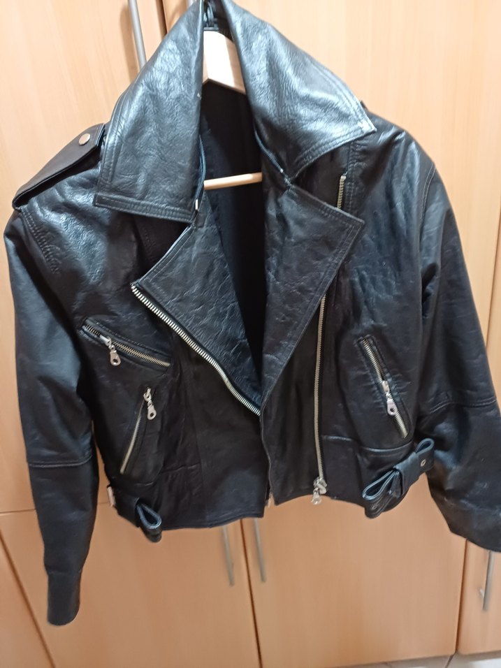 Siyah Kadın Biker Deri Ceket - Görsel 5