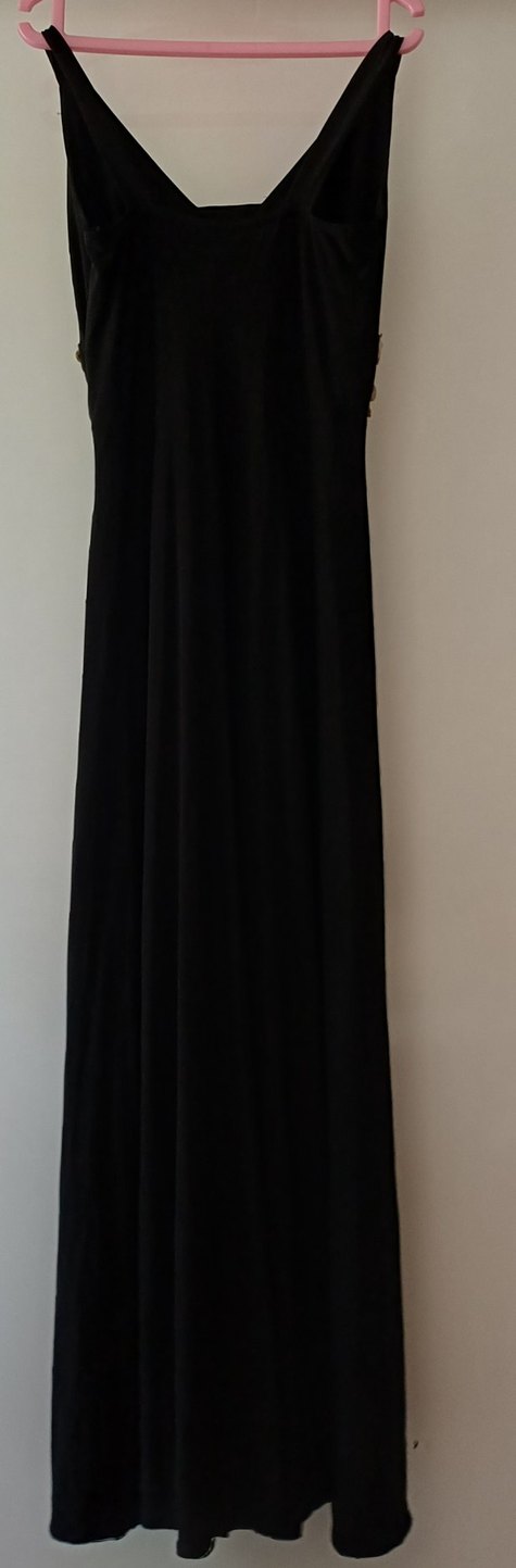 Koyu Altın İşlemeli Uzun Askılı abiye  Elbise - Görsel 2