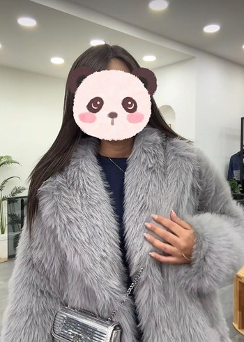 Zara Gri Midi Boy Suni Kürk Detaylı Ceket