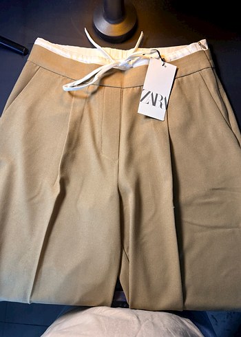 Zara ZARA ÇİFT BEL BANTLI WİDE LEG PANTOLON