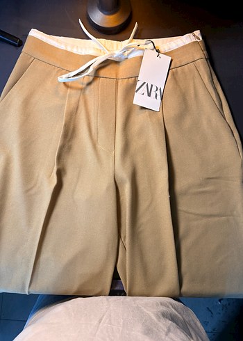 s Beden camel Renk ZARA ÇİFT BEL BANTLI WİDE LEG PANTOLON