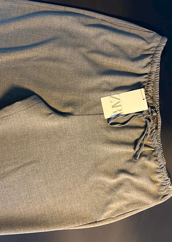 ZARA DÖKÜMLÜ PALAZZO PANTOLON Kadın Gri Keten Midi KumaşPantolon