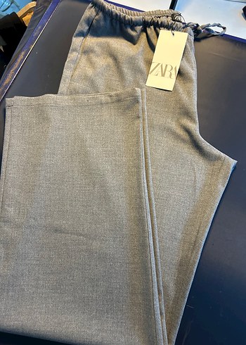 xl Beden gri Renk ZARA DÖKÜMLÜ YÜKSEK BEL PALAZZGri Keten Kadın Midi Kumaş Pa
