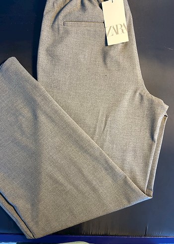 Zara ZARA DÖKÜMLÜ YÜKSEK BEL PALAZZGri Keten Kadın Midi Kumaş Pa