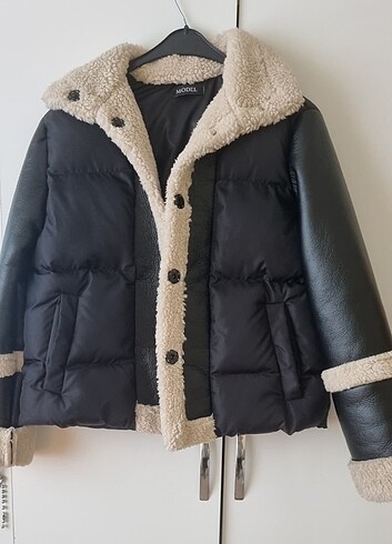 Deri peluş garnili mont