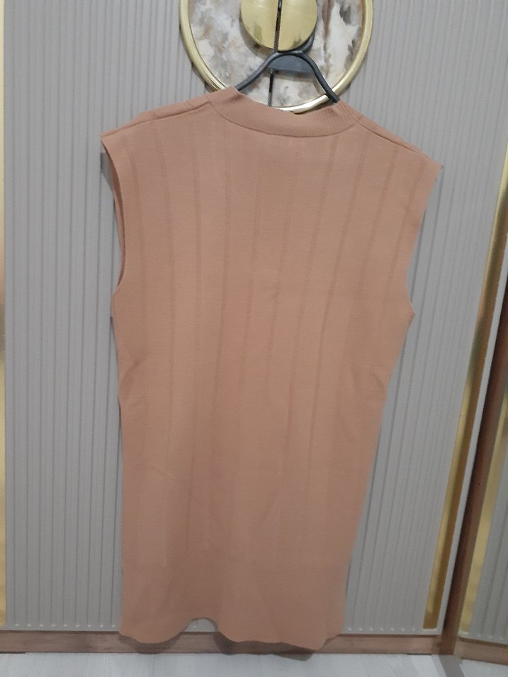 Bej V Yaka Kadın Triko Süveter - Görsel 3