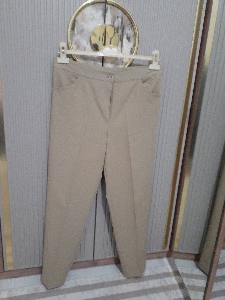 Bej  Midi Kumaş Pantolon - Görsel 2