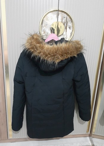 Kadın Siyah Kürklü Midi Kışlık Mont - Görsel 3