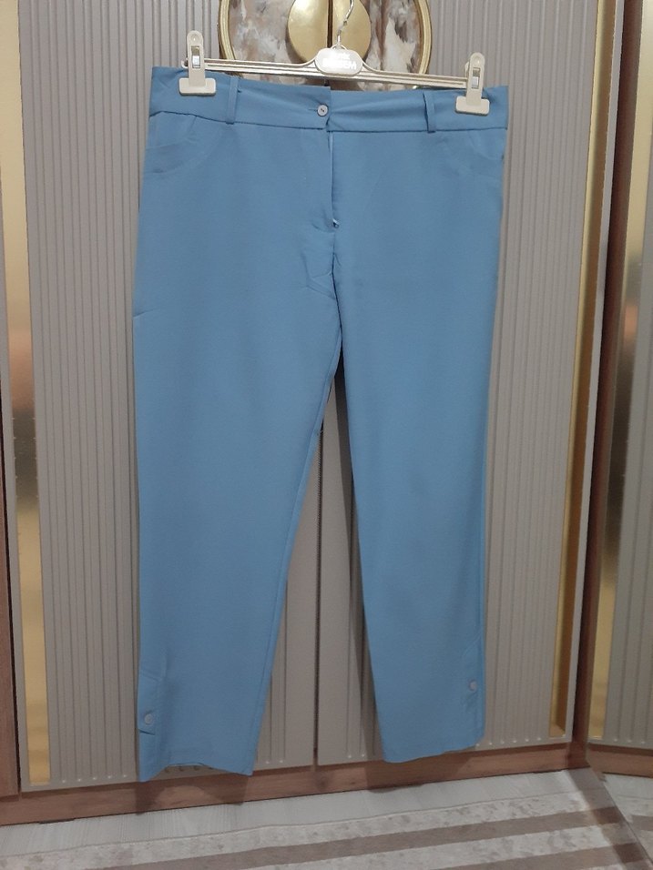 Düğmeli Mavi Kadın Denim Pantolon - Görsel 2