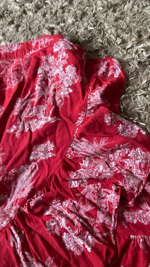 Kırmızı Desenli Uzun Hamile Etek - Görsel 3