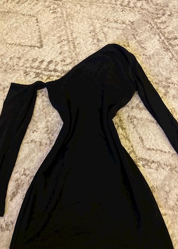 Siyah Deri Straplez Mini Elbise - Görsel 3