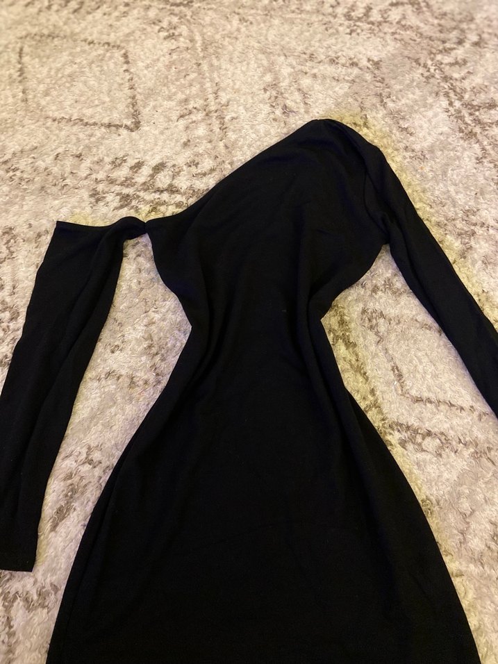 Siyah Deri Straplez Mini Elbise - Görsel 2