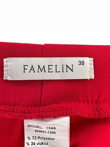 38 Beden kırmızı Renk Famelin Kumaş Pantolon %70 İndirimli.
