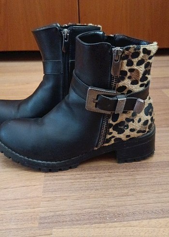 Kahverengi Leopar Desenli Tokalı Deri Bot - Görsel 6