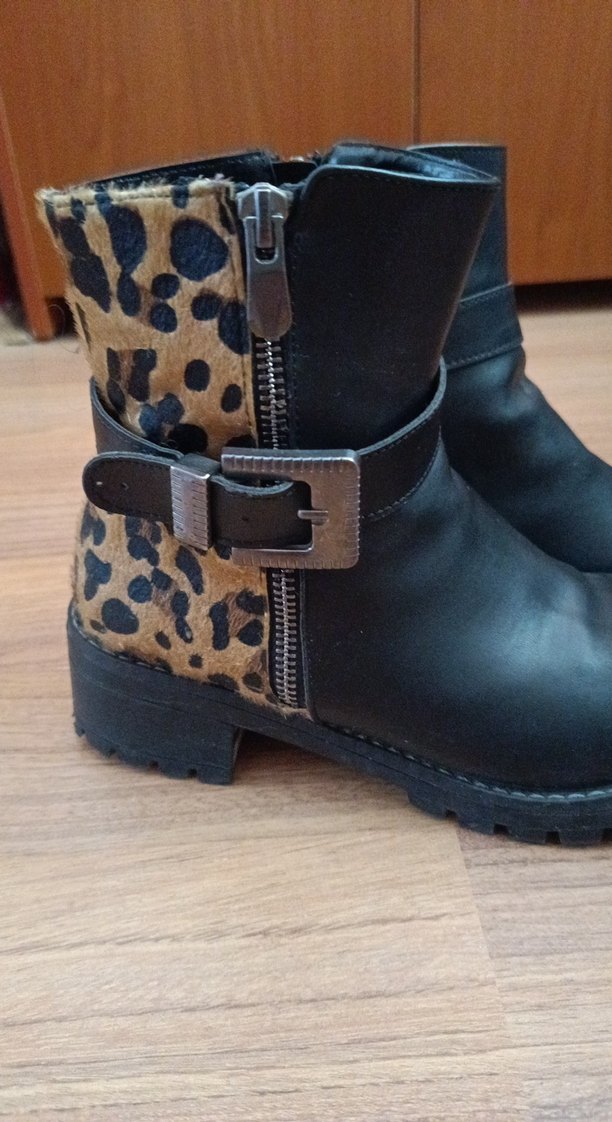 Kahverengi Leopar Desenli Tokalı Deri Bot - Görsel 4