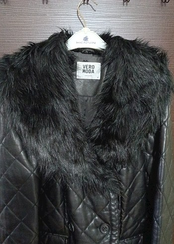 Kürk Detaylı Siyah Deri Biker Ceket - Görsel 2