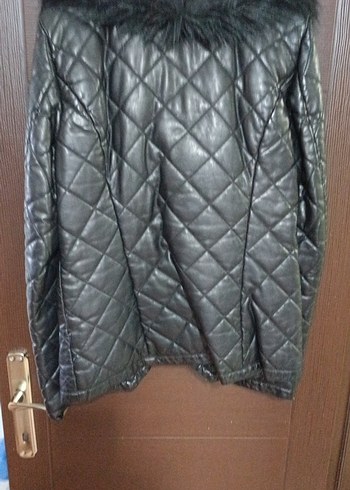 Kürk Detaylı Siyah Deri Biker Ceket - Görsel 4