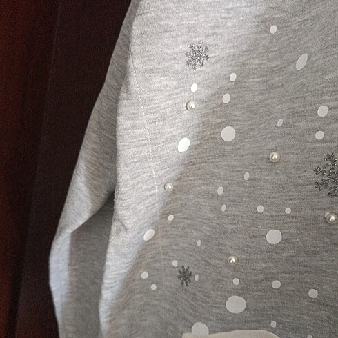 40 Beden gri Renk İncili süslü sweatshirt