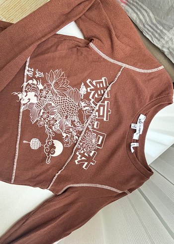 Koton Uzun Kollu Baskılı Kahverengi Kadın Bluz