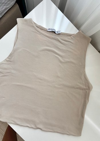 Stradivarius Bej Kadın Kolsuz Keten Bluz